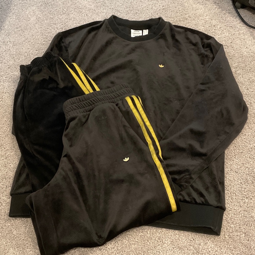 Adidas Black and Yellow Velour Set